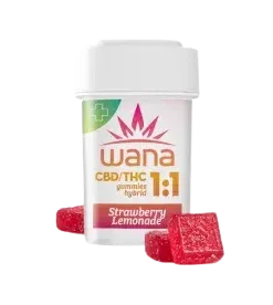 1:1 CBD/THC Strawberry Lemonade Sour Gummies 100mg 10-pack